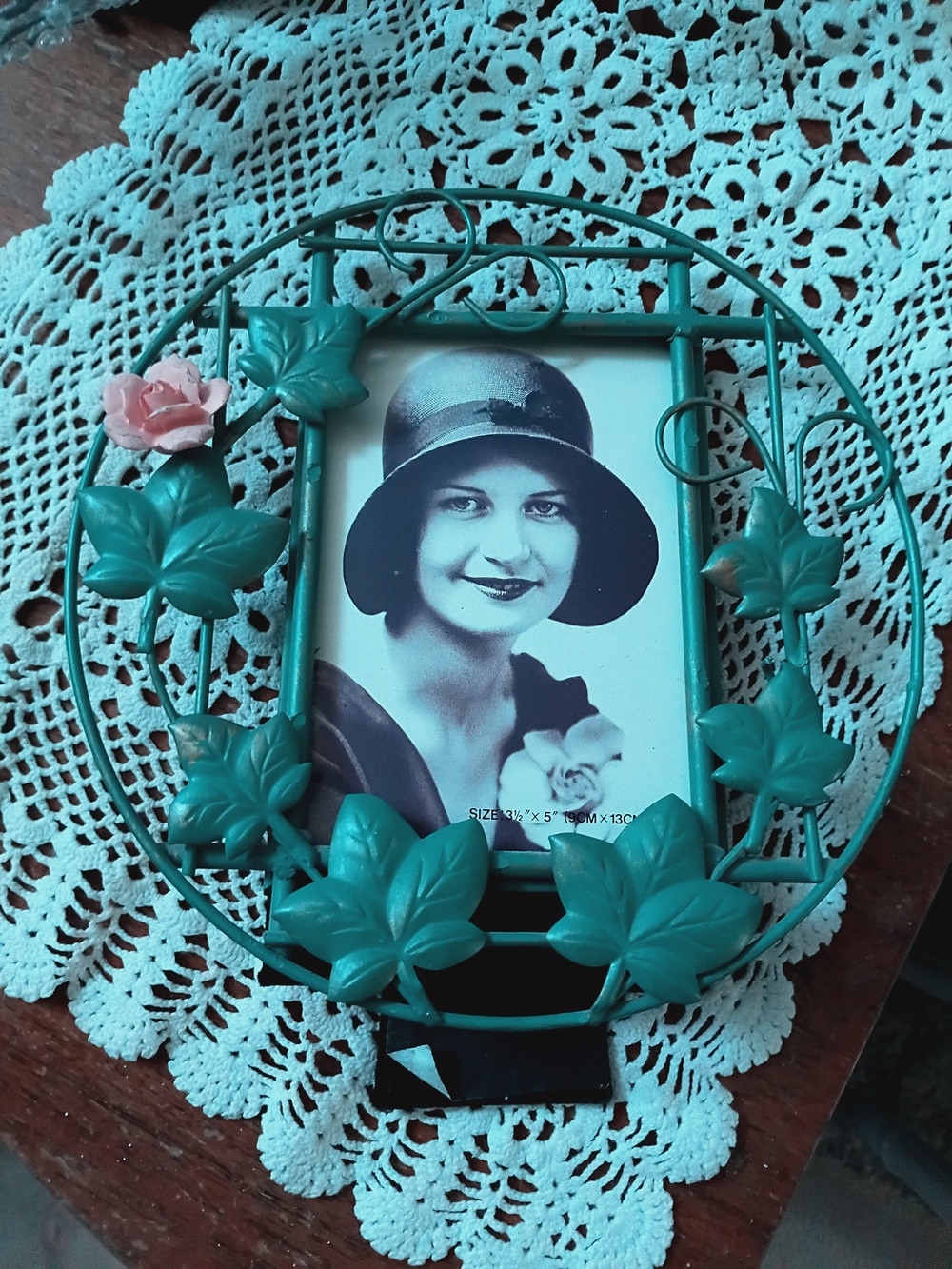 Teal Floral Metal Picture Frame with Pink Accent
